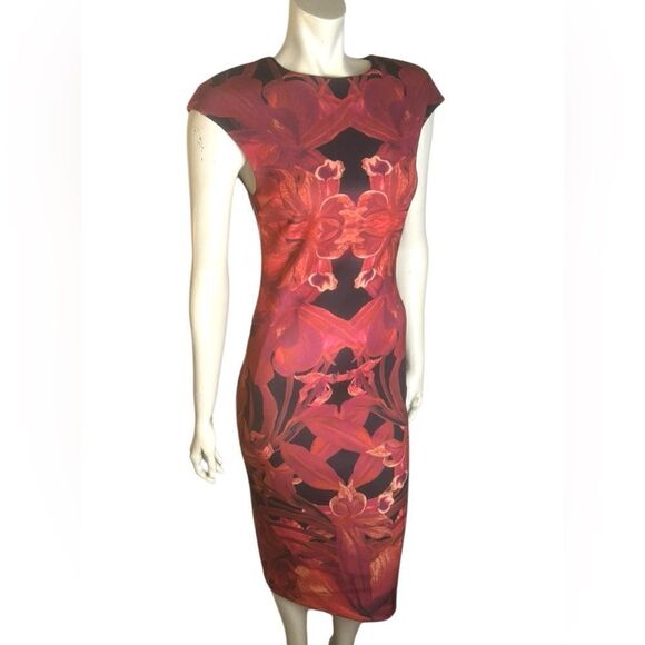 Ted Baker NWOT Stunning Kaleidoscope Jungle Orchid Midi Sheath Dress Size 2 - Picture 3 of 8